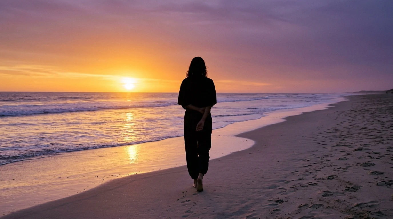 Anoniem silhouet persoon op strand bij zonsondergang - actieve leefstijl